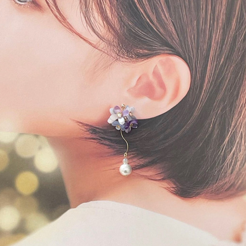 ピアス イヤリング 紫陽花 あじさい コットンパール パープル ブルー 