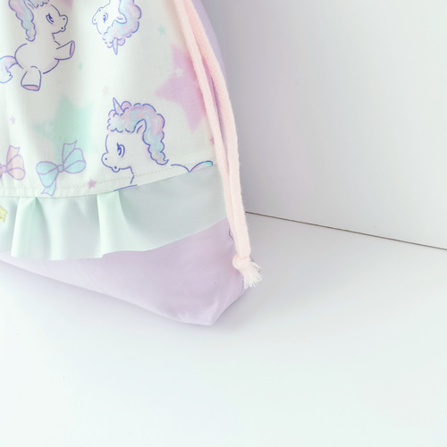 ゆめかわいいユニコーン体操着袋お着替え袋体操着入れ*ハンドメイド紫
