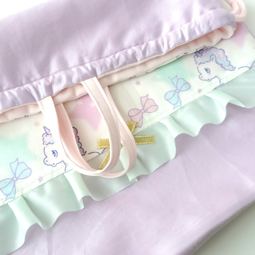 ゆめかわいいユニコーン体操着袋お着替え袋体操着入れ*ハンドメイド紫