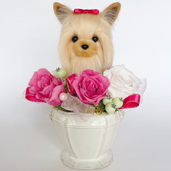 ❤トイプードル❤️黒ちゃん❤️フラワーバスケット❤️羊毛フェルト❤ トイプードル（黒）の羊毛フェルト 犬 羊毛フェルト chai♡hima