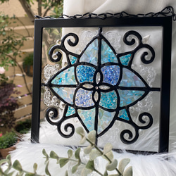 ブルー系お花モチーフ レース水玉柄 インテリアフレーム ⭐︎ シェル