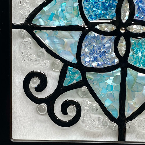 ブルー系お花モチーフ レース水玉柄 インテリアフレーム ⭐︎ シェル