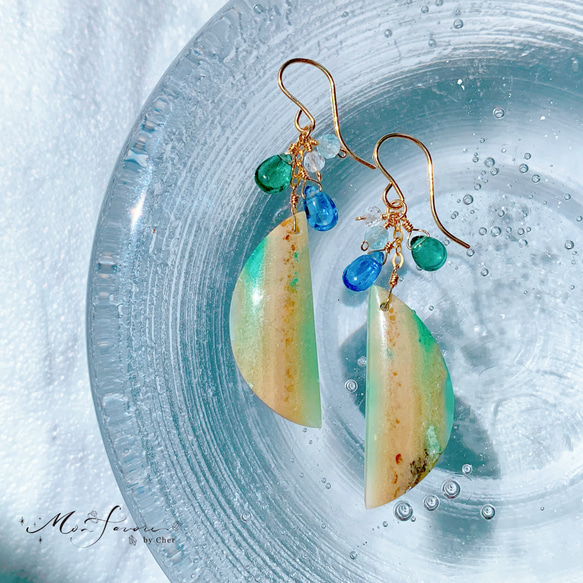 オパライズドウット ピアス 希少 グリーンオパライズドウッド 大きめ