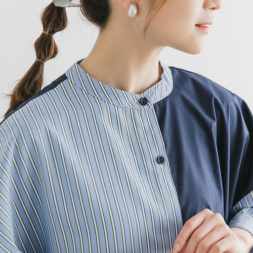 【再入荷】素敵 ストライプ 半袖シャツ バイカラ― ワンピース SALE】周りと差がつく大人のワンピ バイカラー 半袖 ストライプ