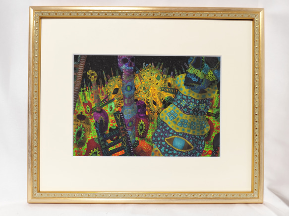 絵画  ジクレー版画  額装品 生と死と孤独な民衆 高見沢耳のジクレー版画作品 一点物の版画作品です