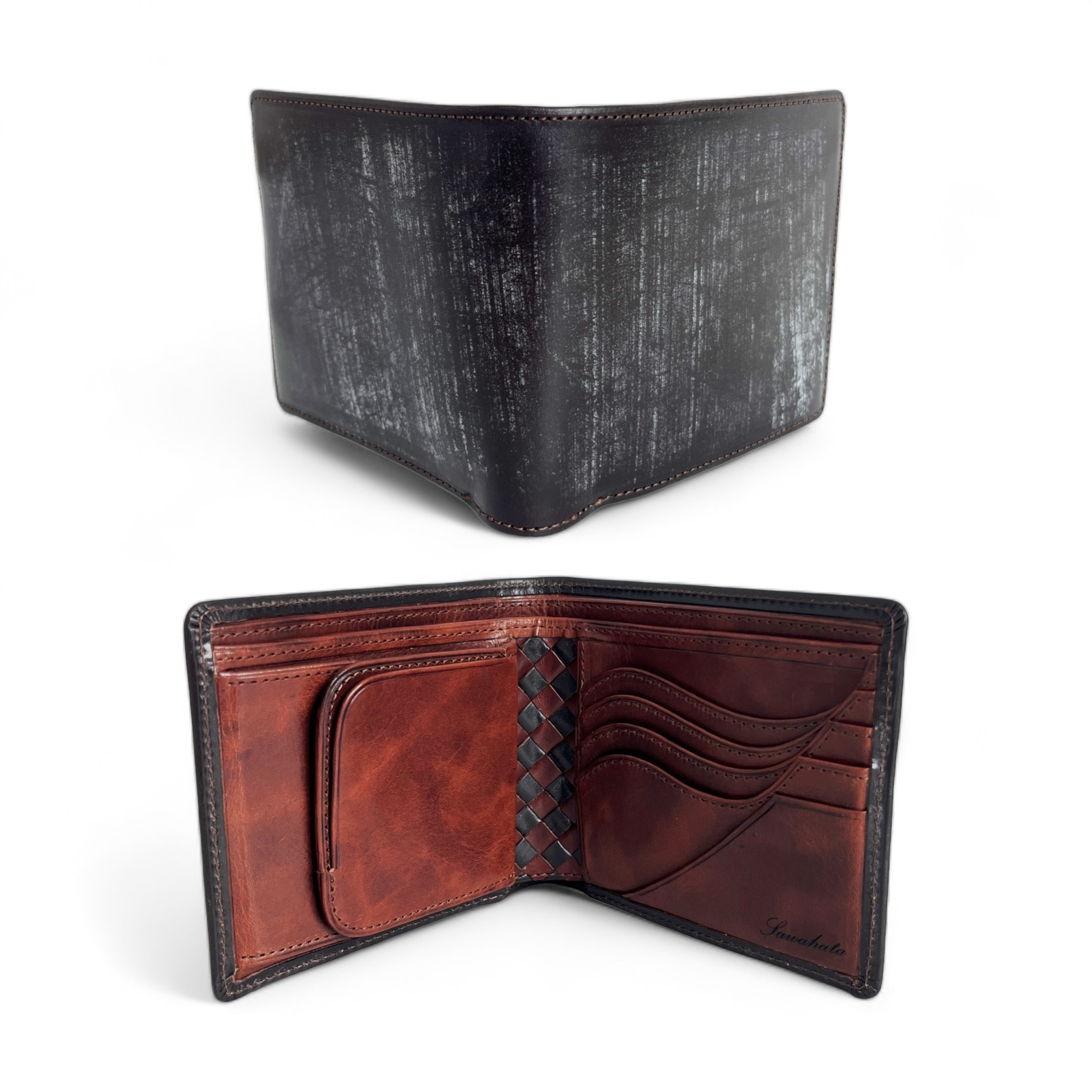 "左利き用" 番外編 "Basic"アートウォレット  英国産ブライドルレザー<D.brown>×国内産仔牛革