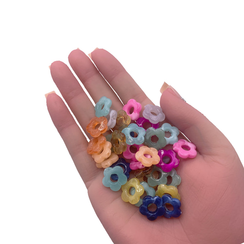 ビーズフラワー ビーズ フラワー 15mm マーブル 混色 300個 ぷっくり おはじきのよう