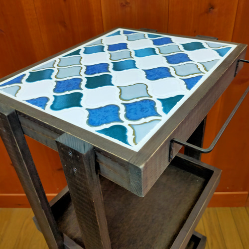 【新作】ランタンタイルのキッチンワゴン【handmade】ブラック×グレー ランタンタイルのキッチンワゴン【handmade】「レイク」 棚