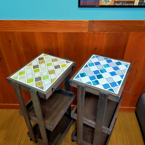 【新作】ランタンタイルのキッチンワゴン【handmade】ブラック×グレー ランタンタイルのキッチンワゴン【handmade】「レイク」 棚