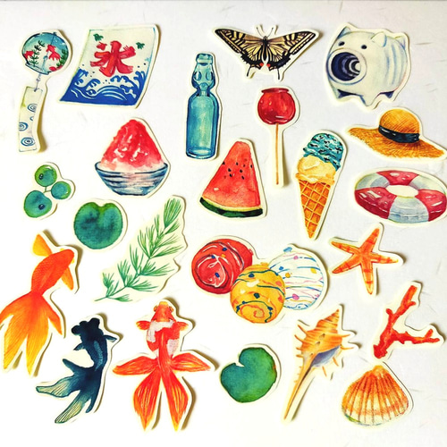 23枚セット】夏の詰め合わせフレークシール 全23種類 シール  