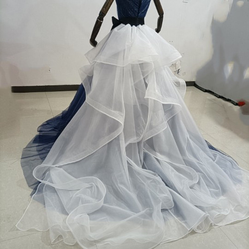 高品質！ カラードレス 紺/ネイビー キラキラチュール ベアトップ 豪華  