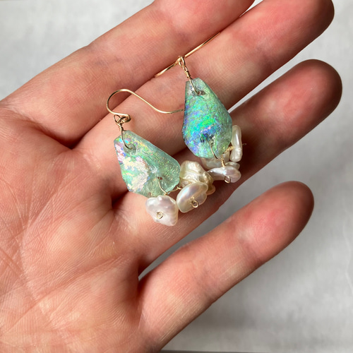 14kgf ローマングラス ピアスorイヤリング ピアス（フック・チェーン