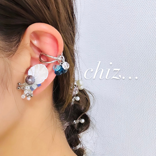 イヤーカフ 水色 青 シルバー イヤカフ アクセサリー イヤーカフ chiz