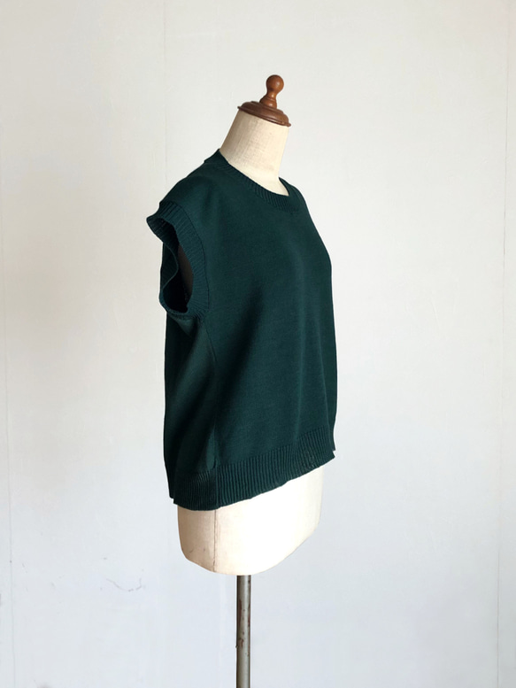 ダークグリーンのコットンプル/ベスト　春夏用　綿100％ 4枚目の画像