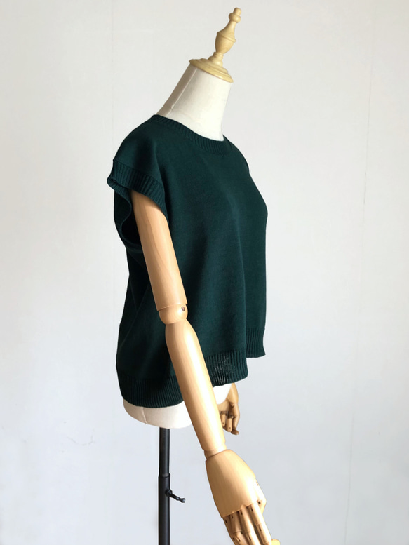 ダークグリーンのコットンプル/ベスト　春夏用　綿100％ 3枚目の画像