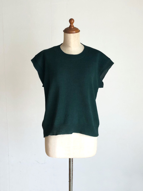 ダークグリーンのコットンプル/ベスト　春夏用　綿100％ 1枚目の画像