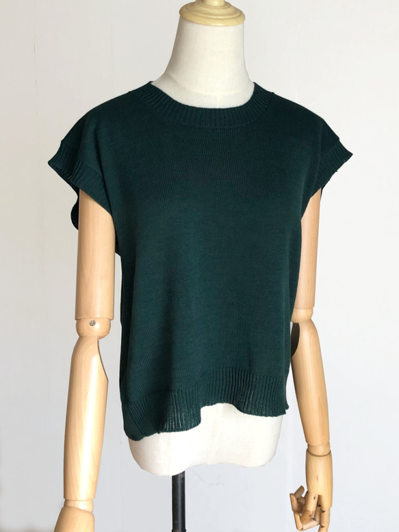 ダークグリーンのコットンプル/ベスト　春夏用　綿100％ 2枚目の画像