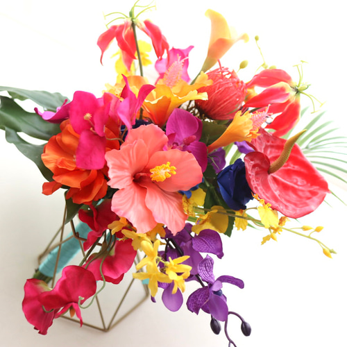 ウェディングブーケ カラフル ハイビスカス ハワイ 沖縄 結婚式