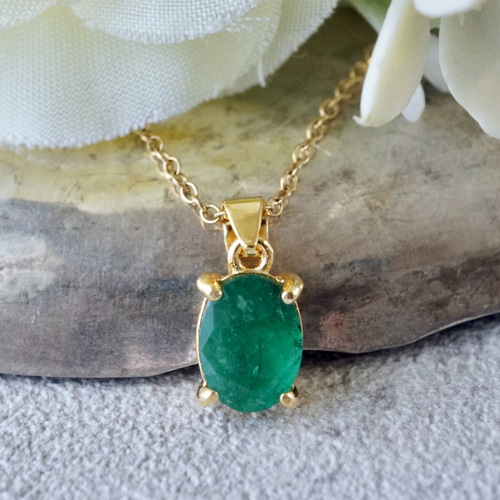 送料無料】5月誕生石 エメラルド ペンダントトップ 18kgp シルバー925