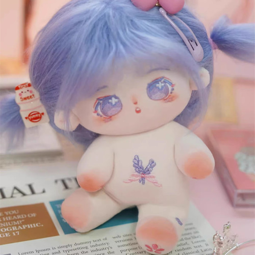 20cmぬいぐるみ 着せ替えぬいぐるみ かおる 紫髪花柄紫目