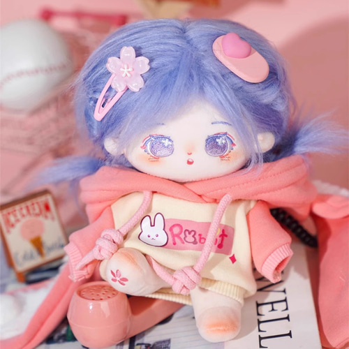 20cmぬいぐるみ 着せ替えぬいぐるみ かおる 紫髪花柄紫目