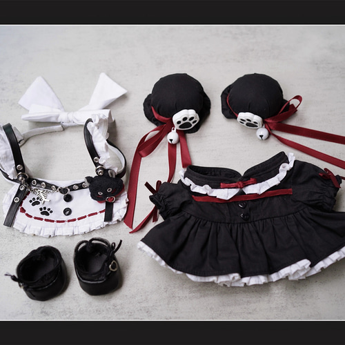 20cm着せ替えぬいぐるみ服 黒猫メイドセット 猫ぬい飾り 着せ