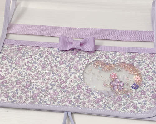 見本 ランドセルカバー ハンドメイド ランドセルカバー 女 透明 レース＆ドットリボン 水玉 くすみ