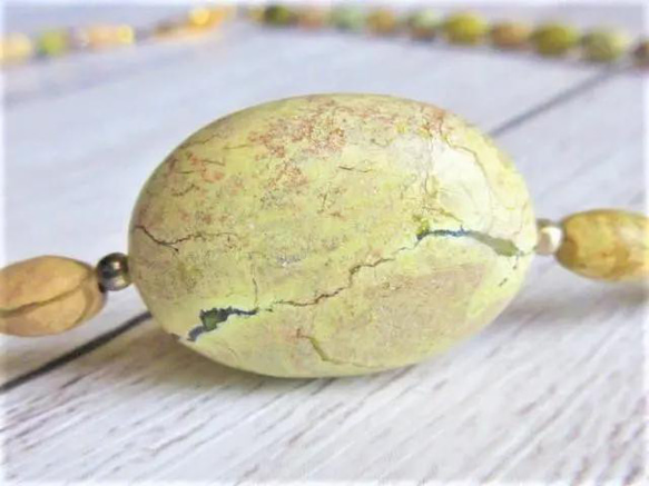 C63 イエローターコイズ トルコ石 古銀細工 ネックレス 天然石 半