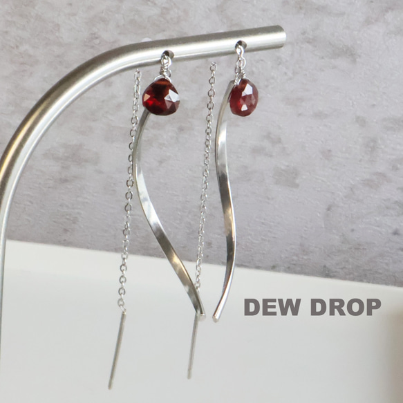 ガーネット ニュアンス リボン アメリカン ピアス ステンレス アレルギー対応 シルバー 5枚目の画像