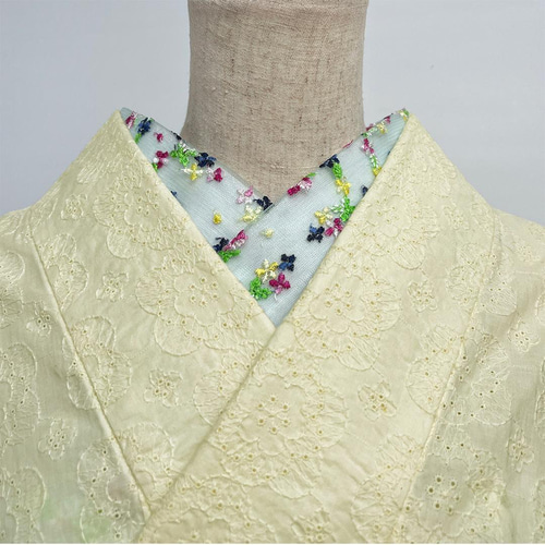 半衿 花の刺繍のチュール 半襟 薄緑 かわいい カジュアル オール 半衿 花の刺繍のチュール 半襟 薄緑 かわいい カジュアル オール