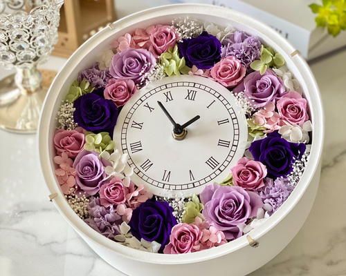 プリザーブドフラワー 花時計 花時計 プリザーブドフラワー 紫のバラ プリザーブドフラワー