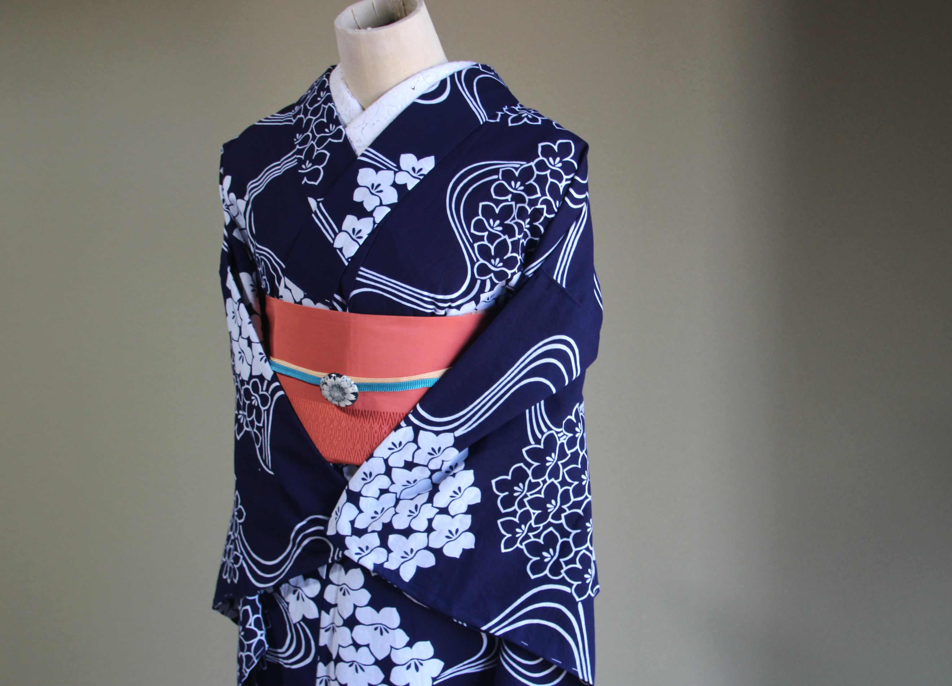 綿麻浴衣　トールサイズ　裄70cm紫陽花