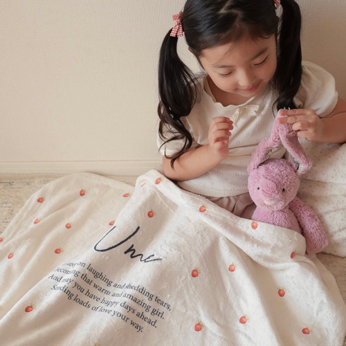 Blanket／いちご柄（全2色）／ ブランケット 名入れ 出産祝い 苺柄