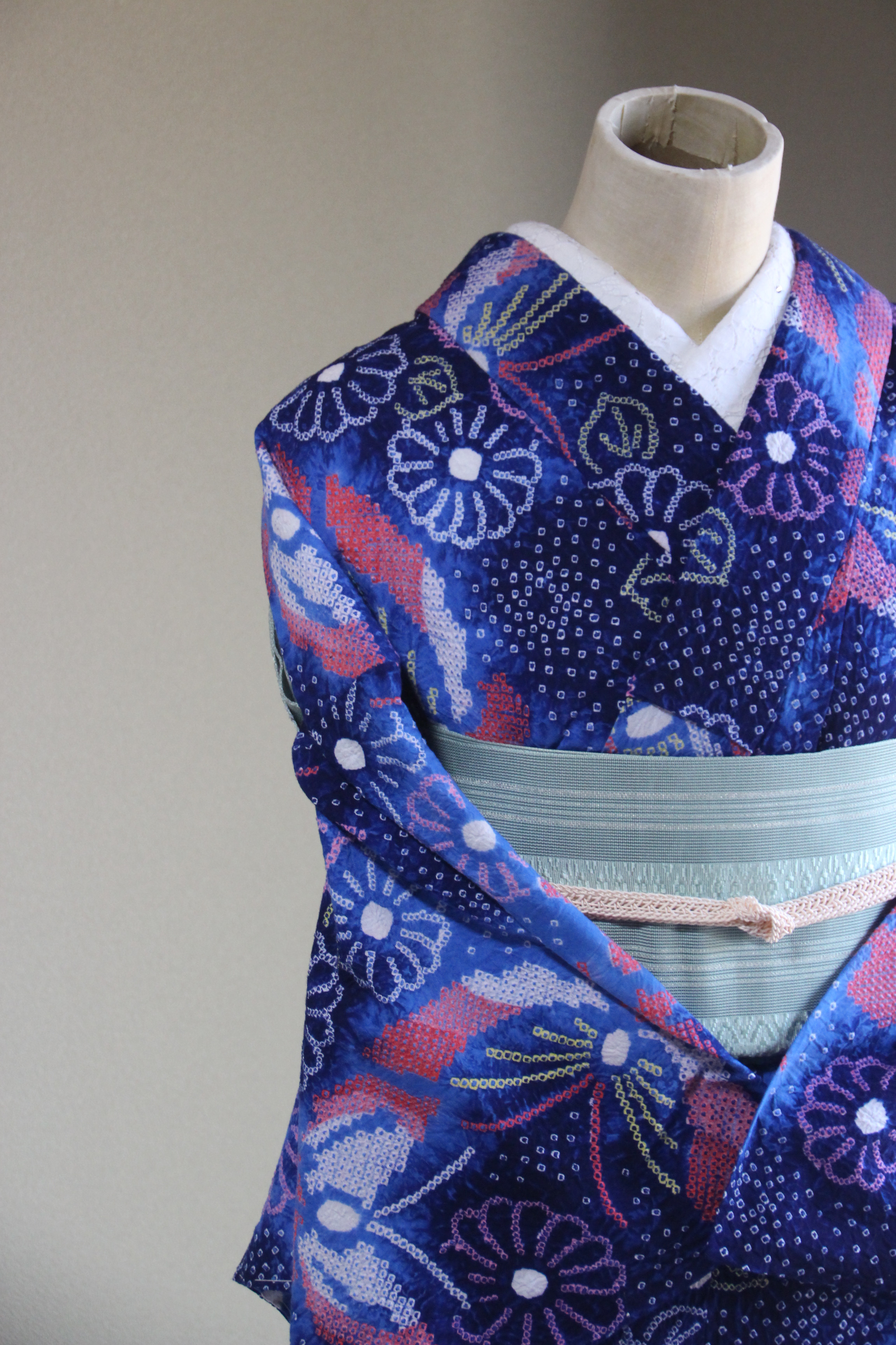 洗える長羽織#総刺繍#単衣物#ネイビー#ピンストライプ#着物#浴衣 Ω 