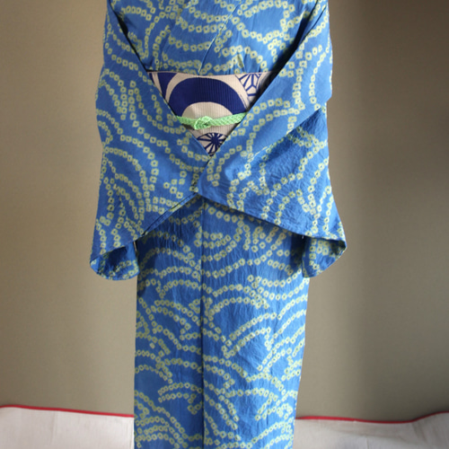 ◇現代 有松鳴海絞 浴衣◇【水色と新緑】珍しい涼し気なパターン