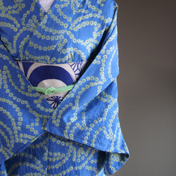 ◇現代 有松鳴海絞　浴衣◇【水色と新緑】珍しい涼し気なパターン柄が年齢を問わずおすすめ　裄71ｃｍトールサイズ木綿浴衣　 16枚目の画像