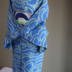 ◇現代 有松鳴海絞　浴衣◇【水色と新緑】珍しい涼し気なパターン柄が年齢を問わずおすすめ　裄71ｃｍトールサイズ木綿浴衣　 10枚目の画像