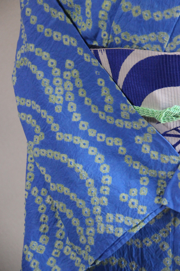 ◇現代 有松鳴海絞　浴衣◇【水色と新緑】珍しい涼し気なパターン柄が年齢を問わずおすすめ　裄71ｃｍトールサイズ木綿浴衣　 15枚目の画像