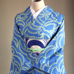 ◇現代 有松鳴海絞　浴衣◇【水色と新緑】珍しい涼し気なパターン柄が年齢を問わずおすすめ　裄71ｃｍトールサイズ木綿浴衣　 4枚目の画像