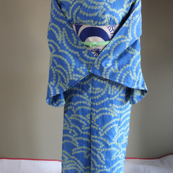 ◇現代 有松鳴海絞　浴衣◇【水色と新緑】珍しい涼し気なパターン柄が年齢を問わずおすすめ　裄71ｃｍトールサイズ木綿浴衣　 17枚目の画像