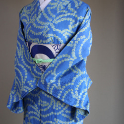 ◇現代 有松鳴海絞　浴衣◇【水色と新緑】珍しい涼し気なパターン柄が年齢を問わずおすすめ　裄71ｃｍトールサイズ木綿浴衣　 11枚目の画像