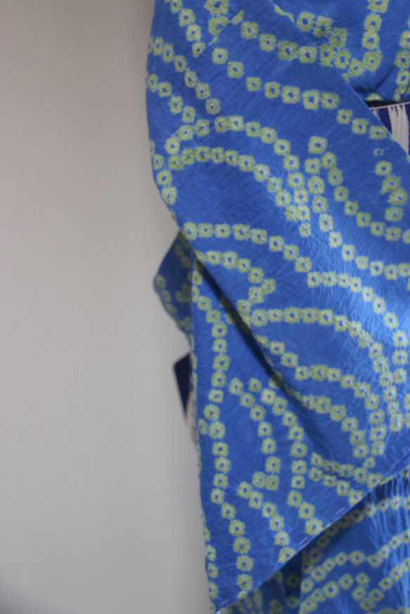 ◇現代 有松鳴海絞　浴衣◇【水色と新緑】珍しい涼し気なパターン柄が年齢を問わずおすすめ　裄71ｃｍトールサイズ木綿浴衣　 18枚目の画像