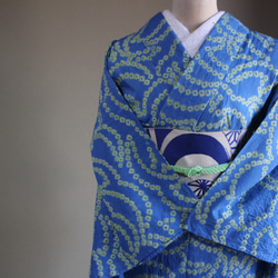 ◇現代 有松鳴海絞　浴衣◇【水色と新緑】珍しい涼し気なパターン柄が年齢を問わずおすすめ　裄71ｃｍトールサイズ木綿浴衣　 13枚目の画像