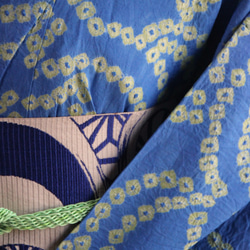 ◇現代 有松鳴海絞　浴衣◇【水色と新緑】珍しい涼し気なパターン柄が年齢を問わずおすすめ　裄71ｃｍトールサイズ木綿浴衣　 7枚目の画像