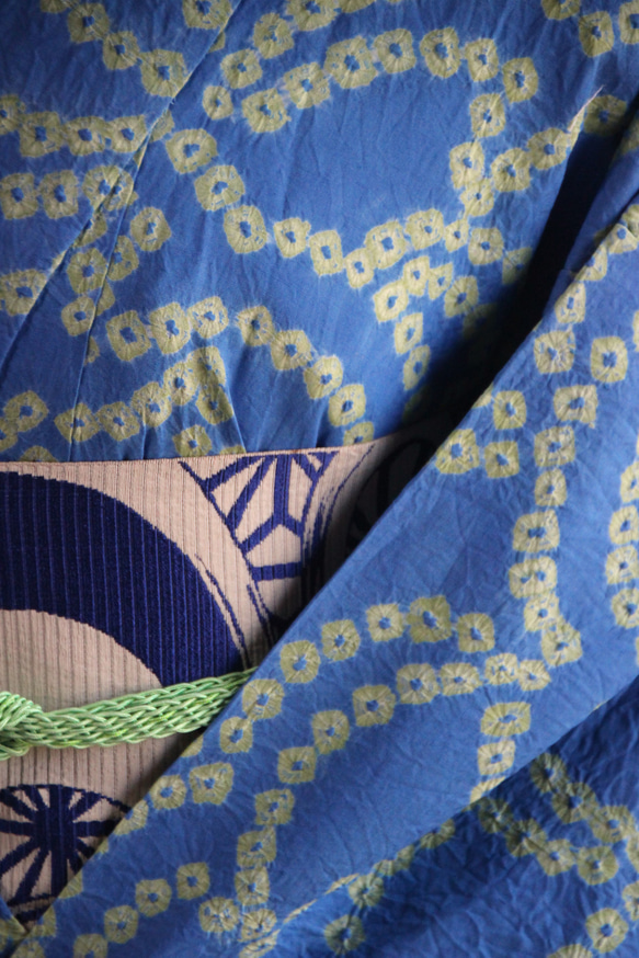 ◇現代 有松鳴海絞　浴衣◇【水色と新緑】珍しい涼し気なパターン柄が年齢を問わずおすすめ　裄71ｃｍトールサイズ木綿浴衣　 7枚目の画像