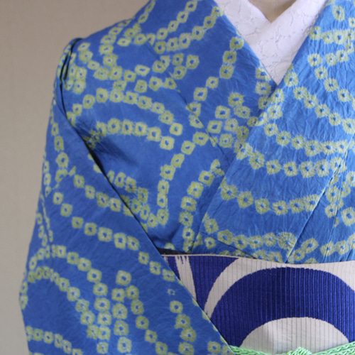 ◇現代 有松鳴海絞 浴衣◇【水色と新緑】珍しい涼し気なパターン