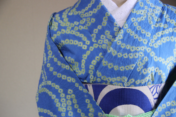◇現代 有松鳴海絞　浴衣◇【水色と新緑】珍しい涼し気なパターン柄が年齢を問わずおすすめ　裄71ｃｍトールサイズ木綿浴衣　 12枚目の画像