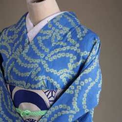 ◇現代 有松鳴海絞　浴衣◇【水色と新緑】珍しい涼し気なパターン柄が年齢を問わずおすすめ　裄71ｃｍトールサイズ木綿浴衣　 8枚目の画像