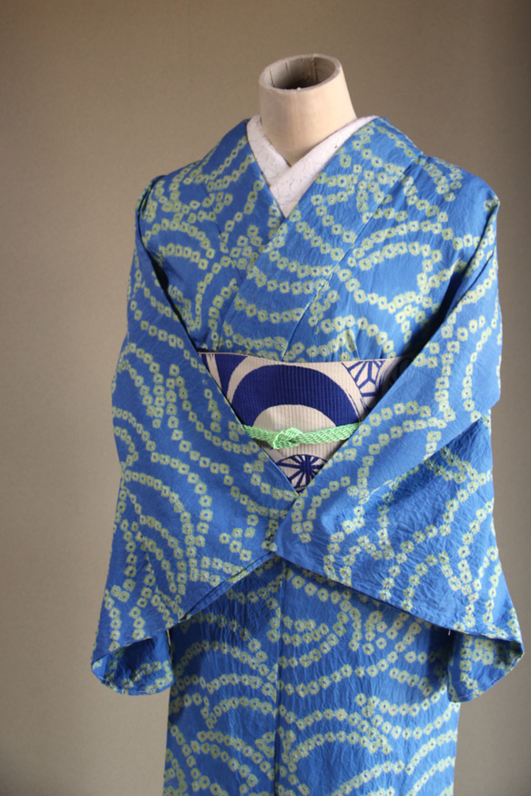 ◇現代 有松鳴海絞 浴衣◇【水色と新緑】珍しい涼し気なパターン