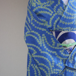 ◇現代 有松鳴海絞　浴衣◇【水色と新緑】珍しい涼し気なパターン柄が年齢を問わずおすすめ　裄71ｃｍトールサイズ木綿浴衣　 3枚目の画像